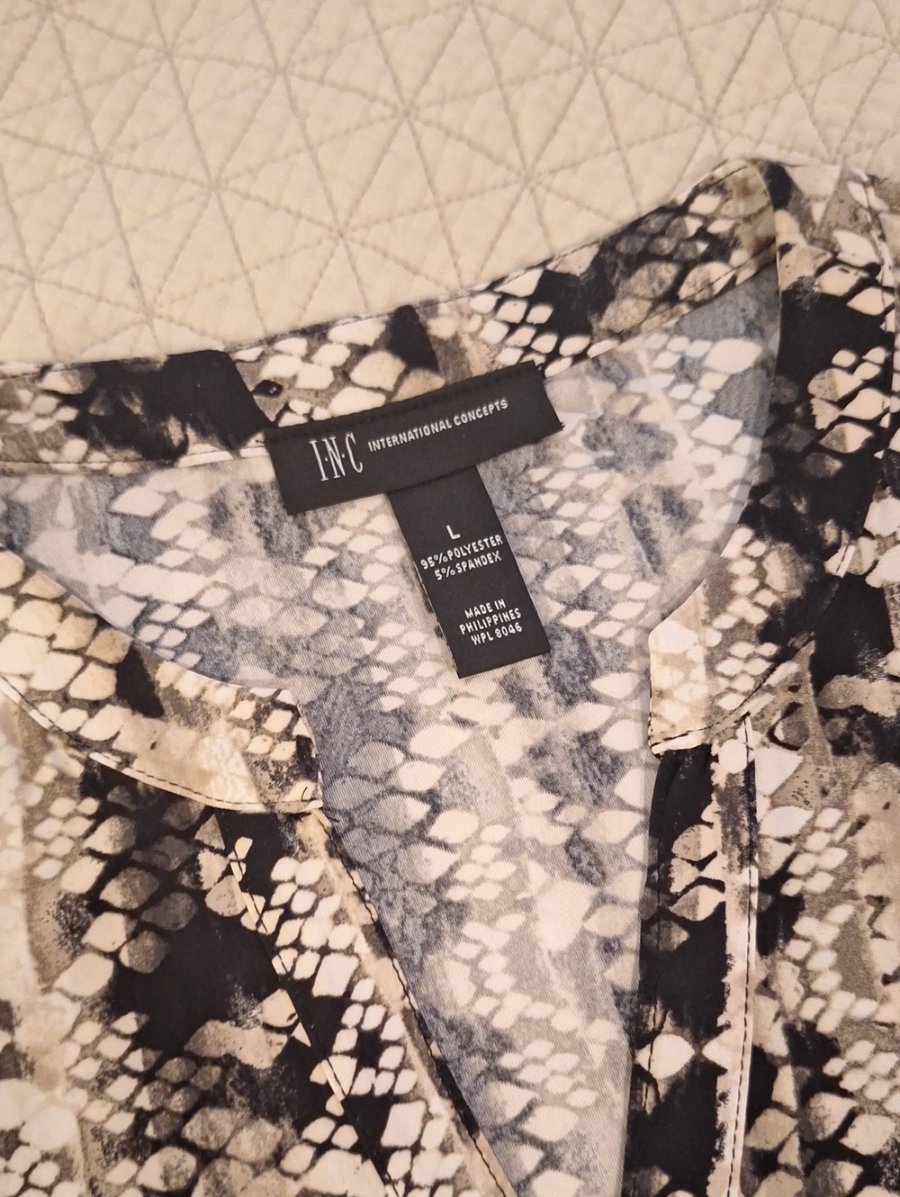 INC International Concepts Black and Cream Snake-Print Blouse